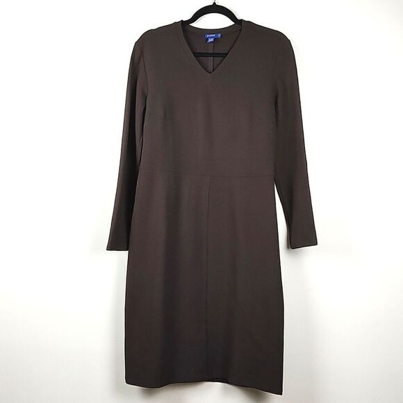 J. Crew Brown V-neck Ponte Knit Long Sleeve Dress Size 8 - Picture 11 of 11